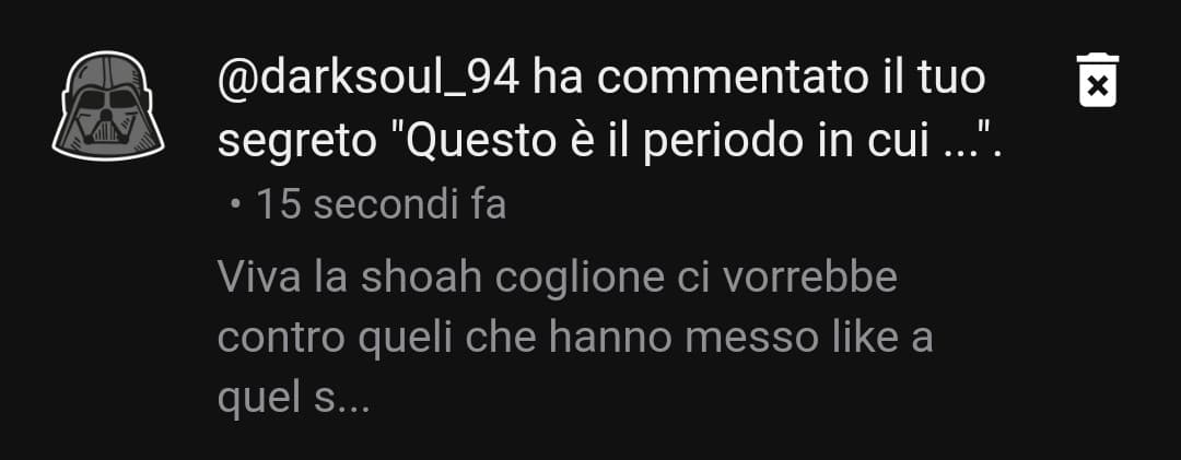 Il tempo di cliccare sulla sua notifica, e già è scomparso il commento e l'account