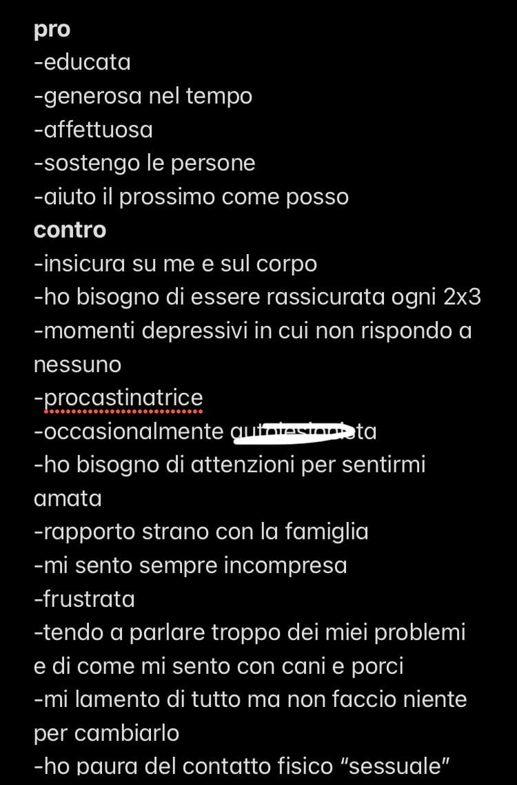 ho visto un video “pro e contro di stare con me” e volevo provare. 