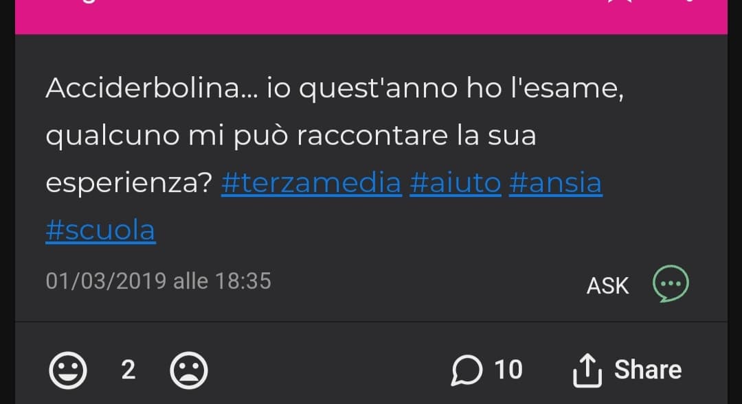 Vabbè, ero un mito. Allora, ripropongo ma per l'esame di maturità. Che c'ho un'ansia 