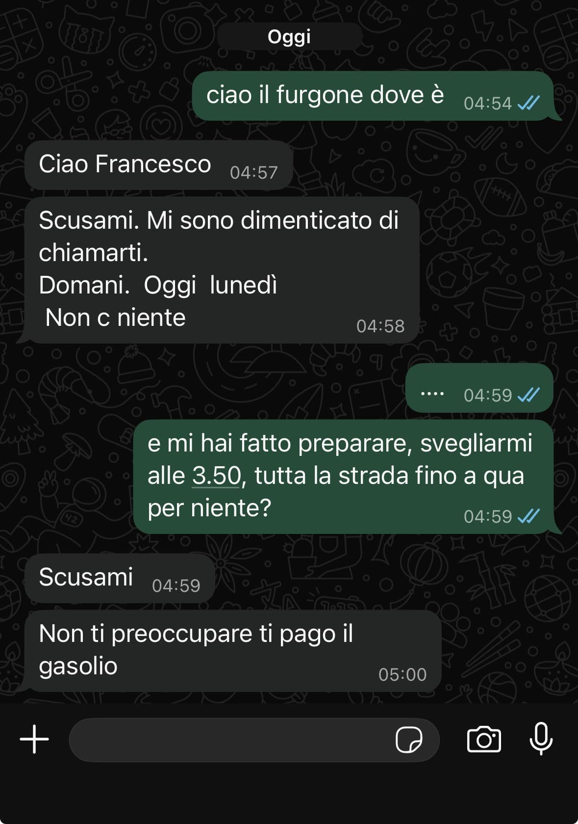 oggi doveva essere il mio terzo giorno di lavoro, non ci torno più, spero almeno che mi paga quei due giorni che ho fatto in nero