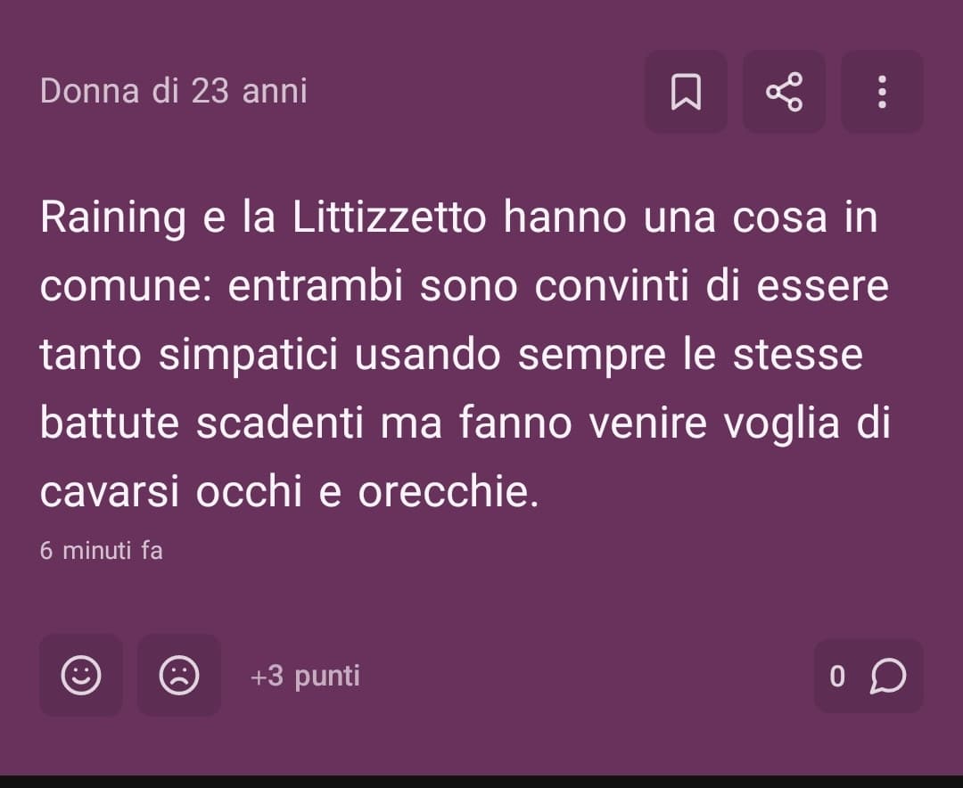 Pensa criticare un dei pilastri portanti del sito, uno dei pochi che prova a rendere il sito ancora divertente e soprattutto non noioso @Raining 