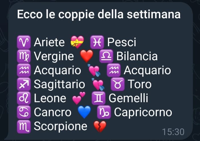 Vediamo se ci sono coincidenze. Io sono bilancia, tanto per dirlo 