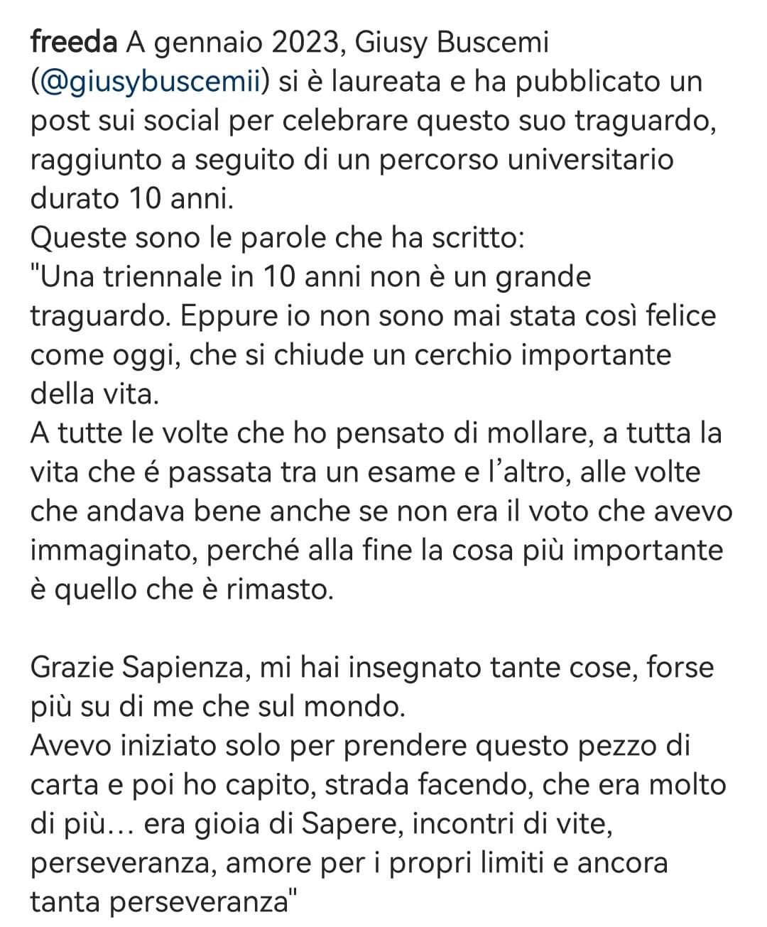 Solo io trovo folle fare una triennale in 10 anni? No perché nei commenti sono tutti a farle i complimenti 