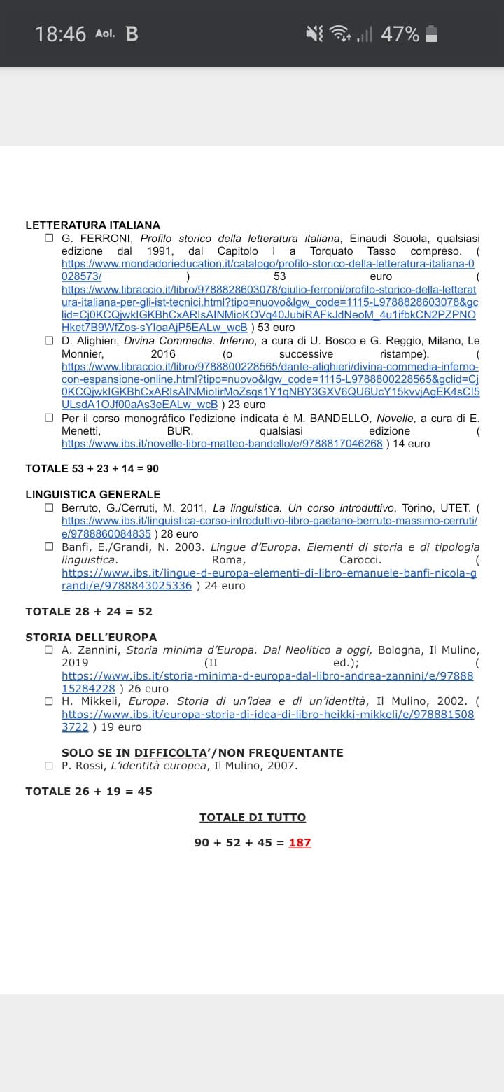 Non io che mi faccio la lista dei libri per l'università