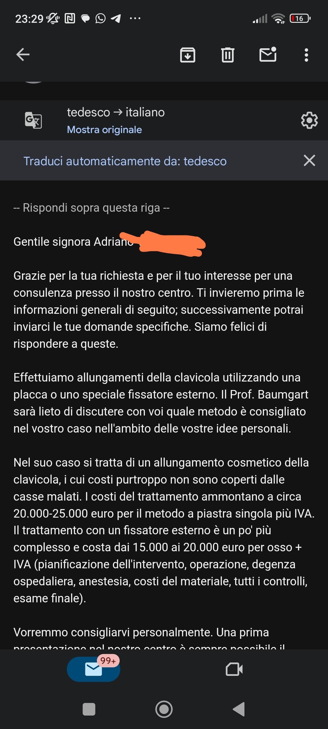 Avete capito ragazzi? Lets go (la traduzione della mail è fatta malissimo)