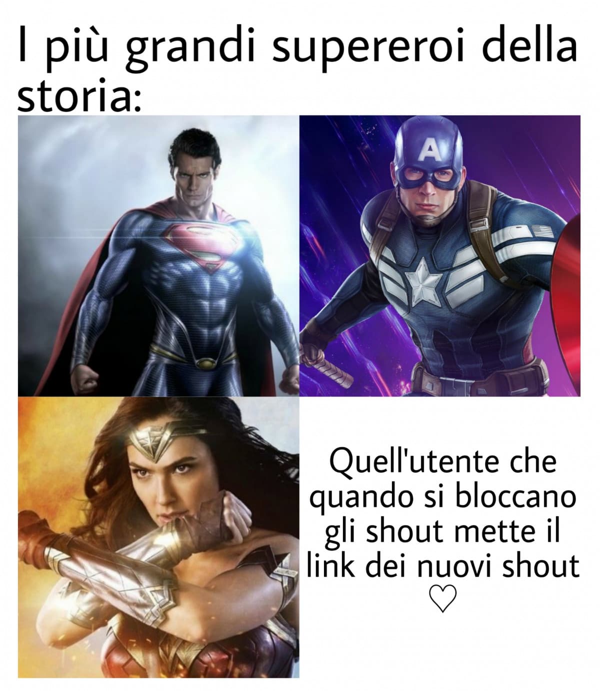 Non ci posso credere che han fatto lo stesso tipo di meme mentre stavo facendo il mio. Ora ve lo beccate comunque 