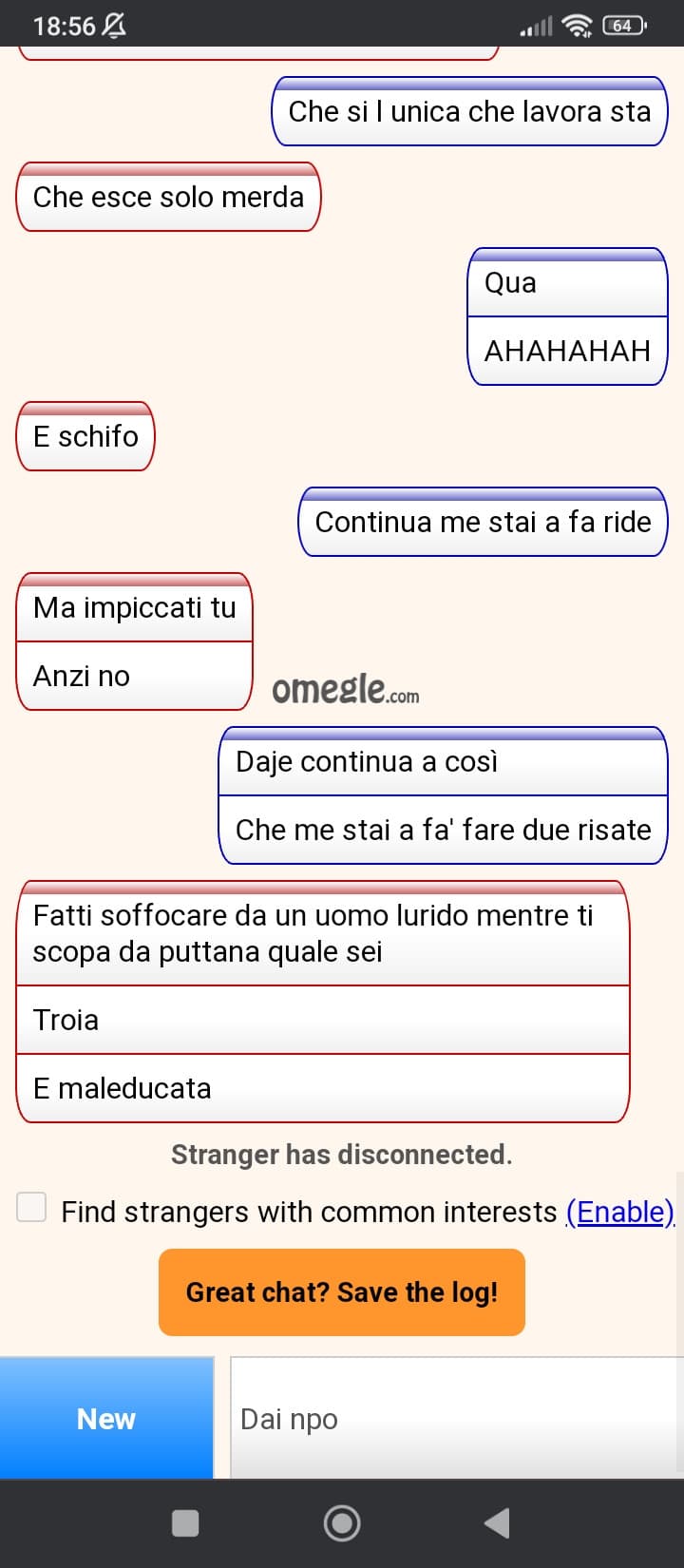 Ogni tanto vado su Omegle giusto pe farmi due risate sui frustati che insultano chiunque 