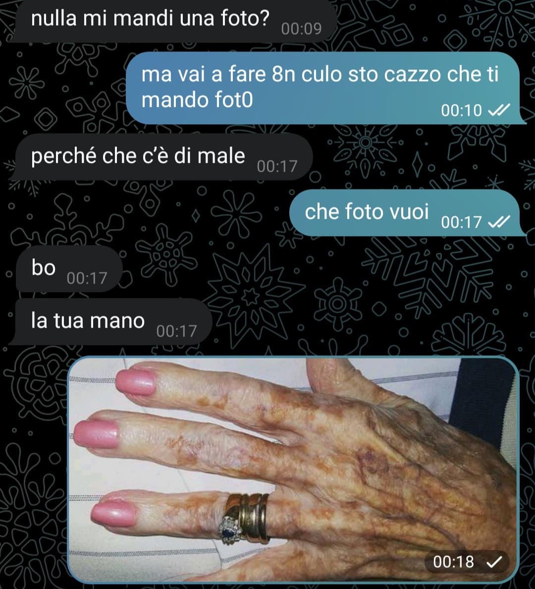 pk il mio interlocutore nn è lui?? pk mi scrive chiedo e nn lui......mi basta anche un ciao sei brutta e sarei felice (no(