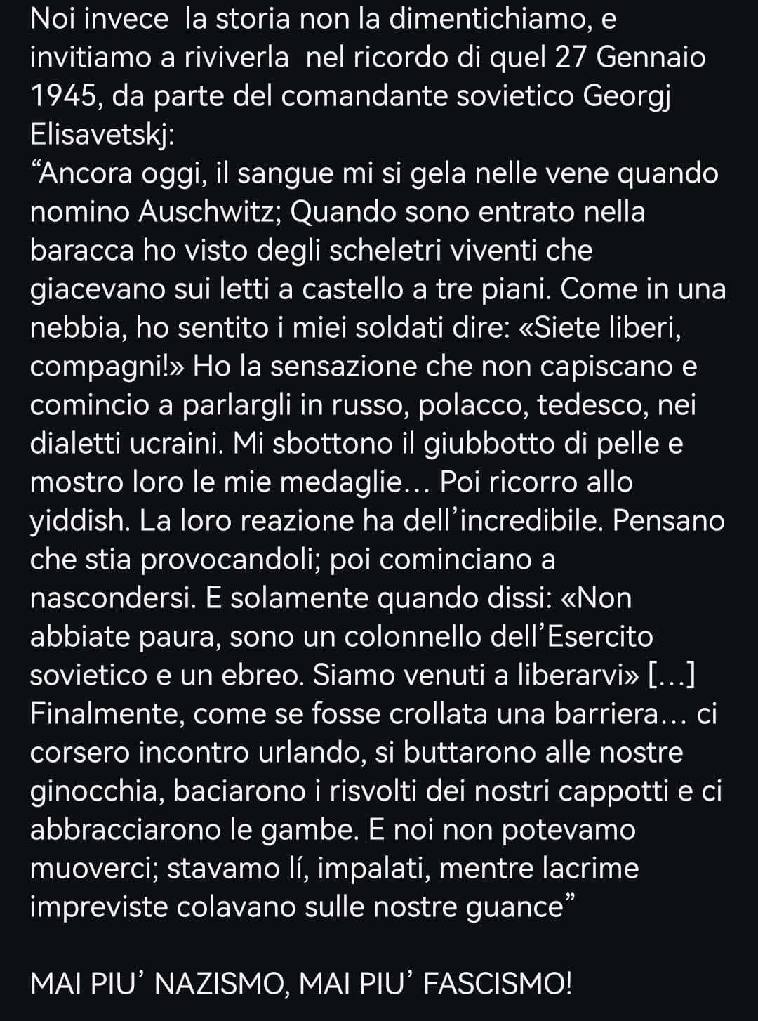 Testimonianza in prima persona di un comandante sovietico che entra ad Auschwitz