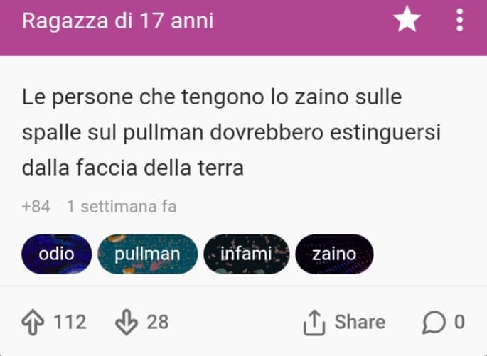 Di che problemi soffre questa ragazza? Che fastidio danno, che poi a terra nell'autobus è sporchissimo