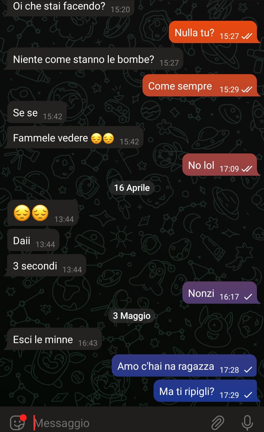 Emanuele mi hai leggermente fracassato i coglioni