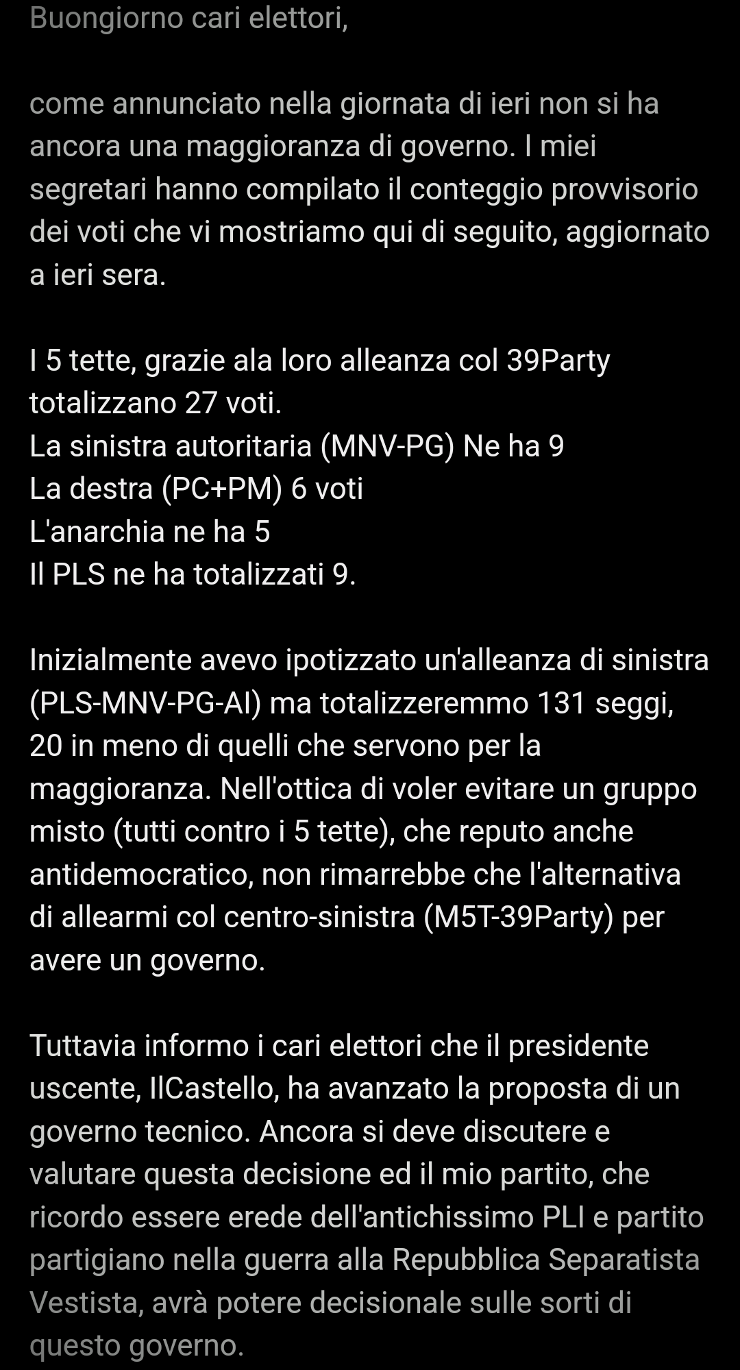 COMUNICATO STAMPA DA LULAINA - VERSO LA FINE DELLE ELEZIONI 