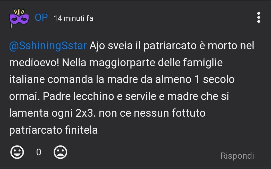 Non è che non rispondo perché non ho come argomentare. Semplicemente non mi va di perdere tempo con gente così. Uno che ti risponde in questo modo non cambierà idea pure se gli dai tutte le prove del mondo