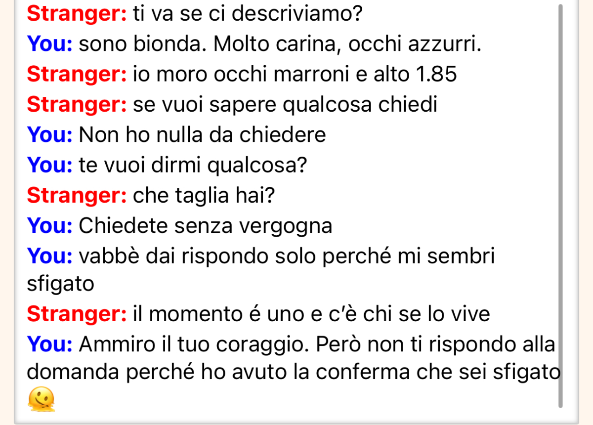 La chat che ho avuto con un ragazzo