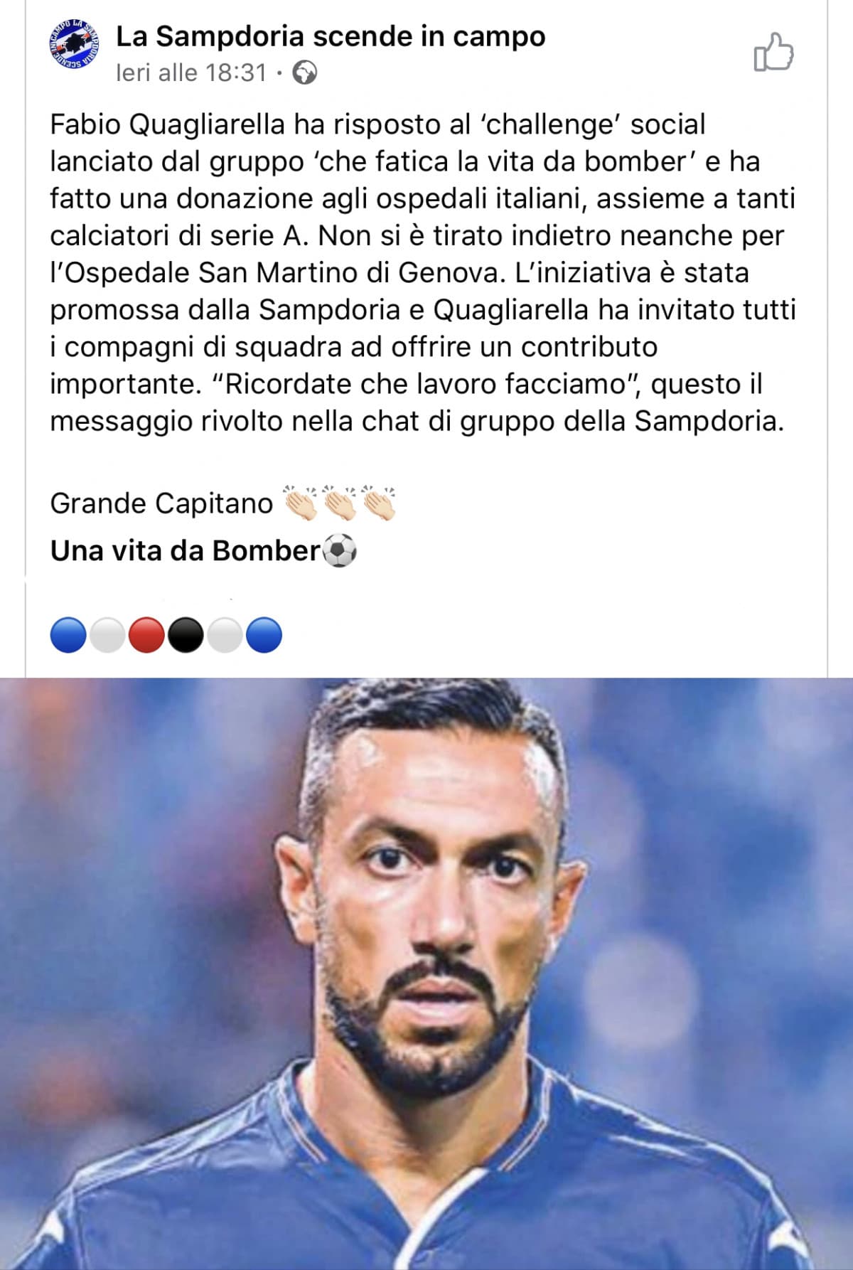 Perché non scrivono anche questo sul giornale? Servirebbe a tutti quelli che dicono che nessun calciatore dona