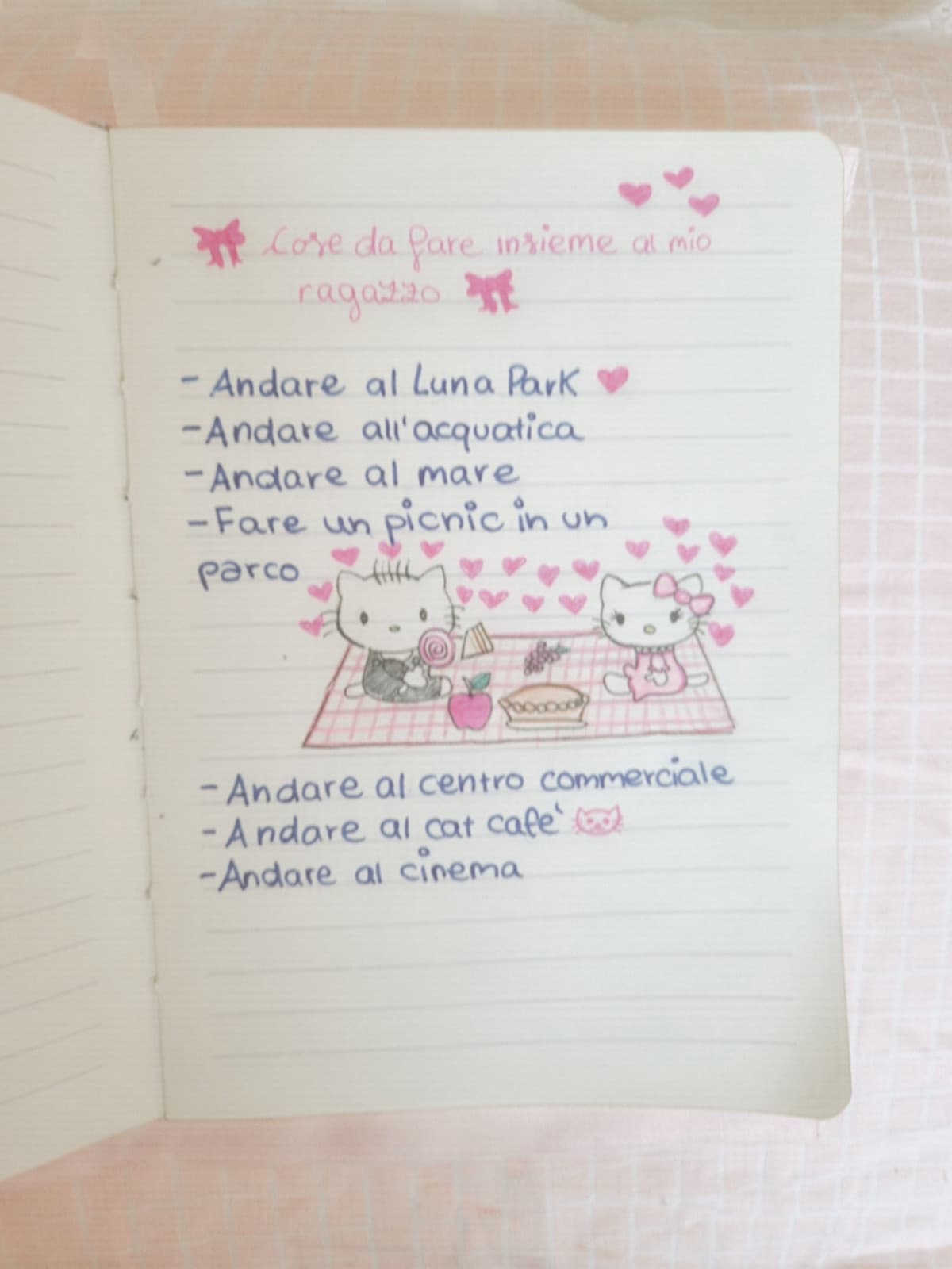 Raga sto facendo una lista di cose che voglio fare con il mio ragazzo per quando tornerà da me ma non ho più idee 💔