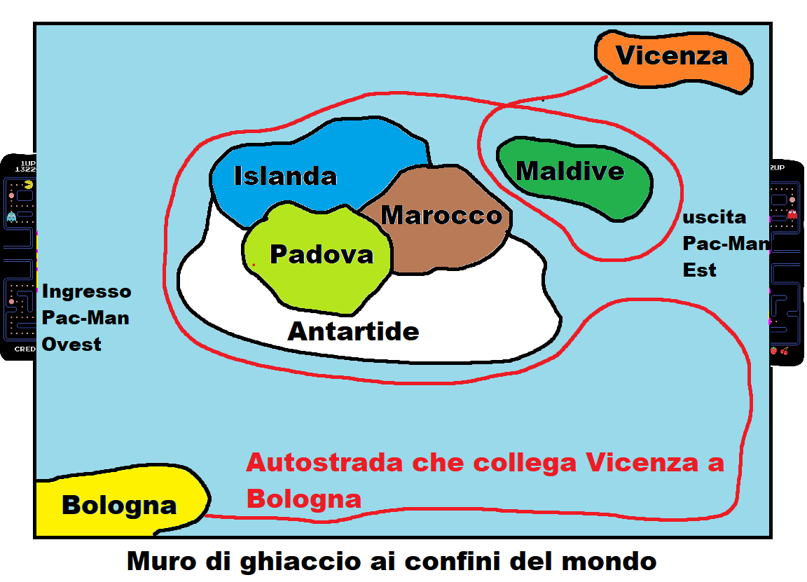 Stando alle ricostruzioni della gente terrapiattara + altre scoperte da bimbimerde dello zecchino d' oro, ho redatto finalmente la cartina del nostro vero pianeta 