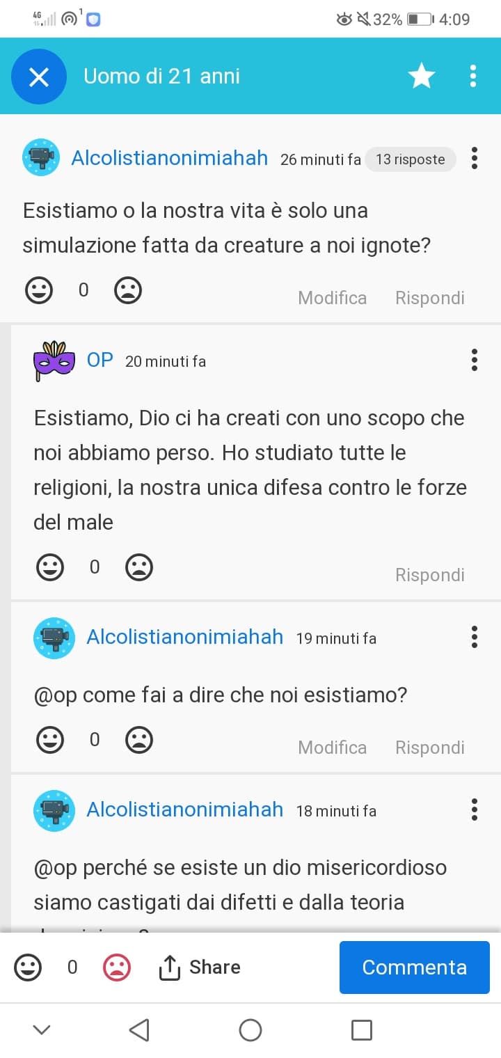 "ho studiato approfonditamente la religione cristiana e so tutto adesso. Mettetemi alla prova" cit. 