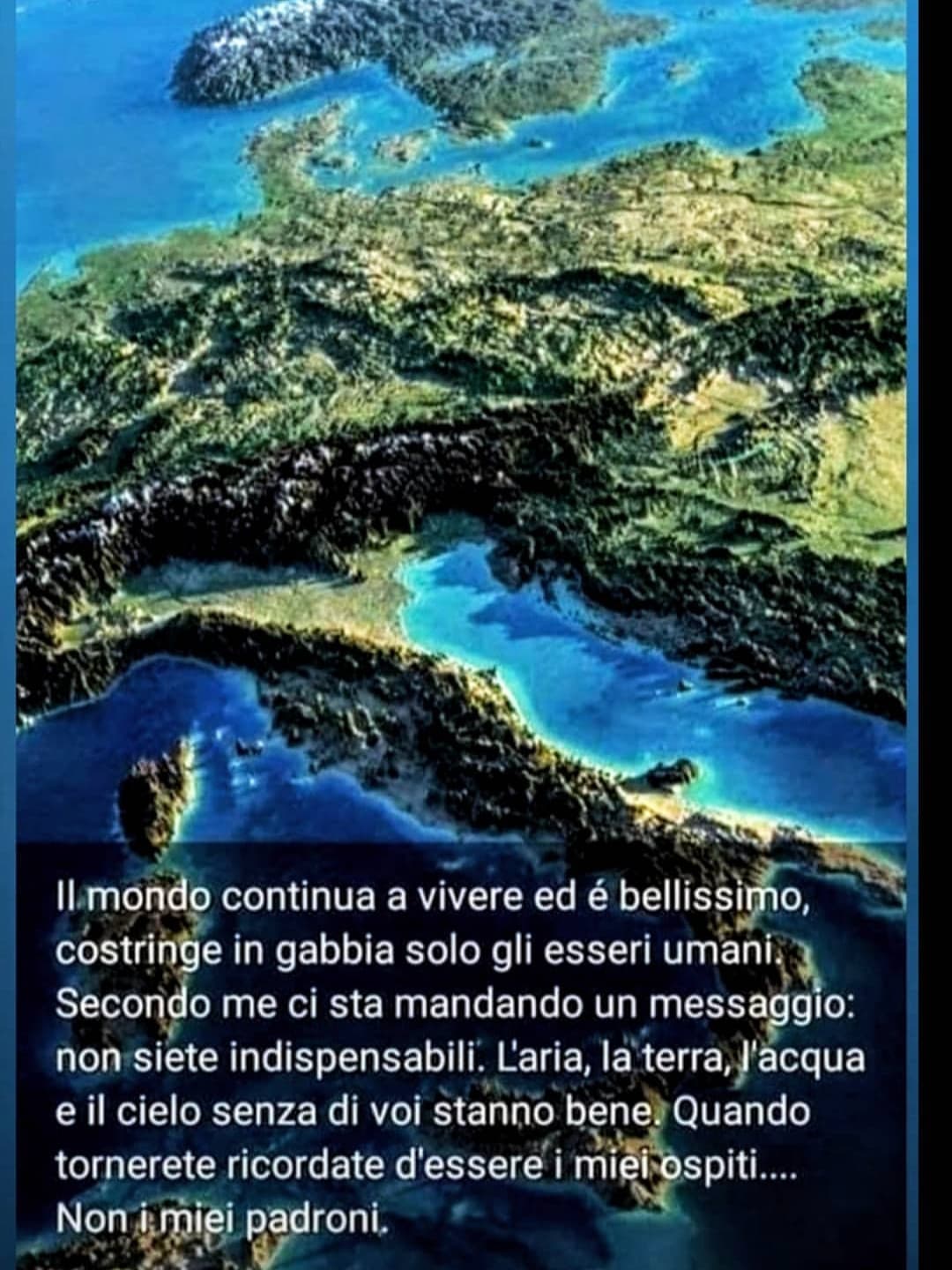 Effettivamente siamo gli unici esseri viventi che temono il coronavirus, temono il crollo dell'economia, la recessione, il blocco dei servizi... Tutti gli altri animali e vegetali non hanno alcuna conseguenza, anzi vivono meglio con meno esseri umani che g