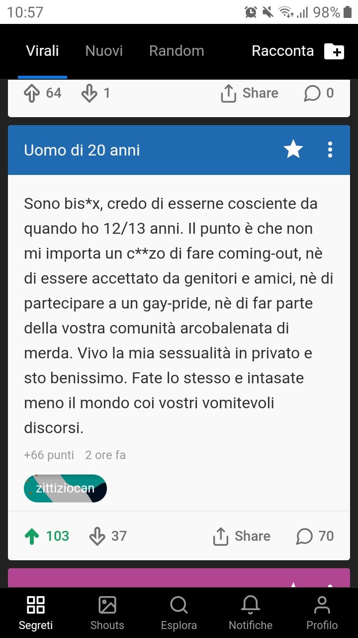 Applausi per lui uno che dice le cose come stanno e un segreto lgbt non uguale c@zzo