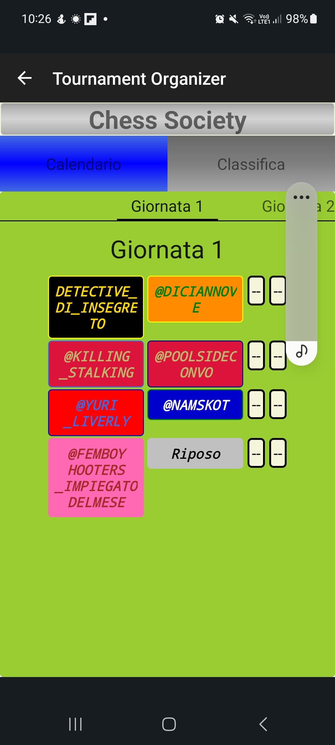 Ecco qui il sorteggio delle giornate del Chess Society, tra non molto ci sarà la prima giornata restate sintonizzati per i risultati 