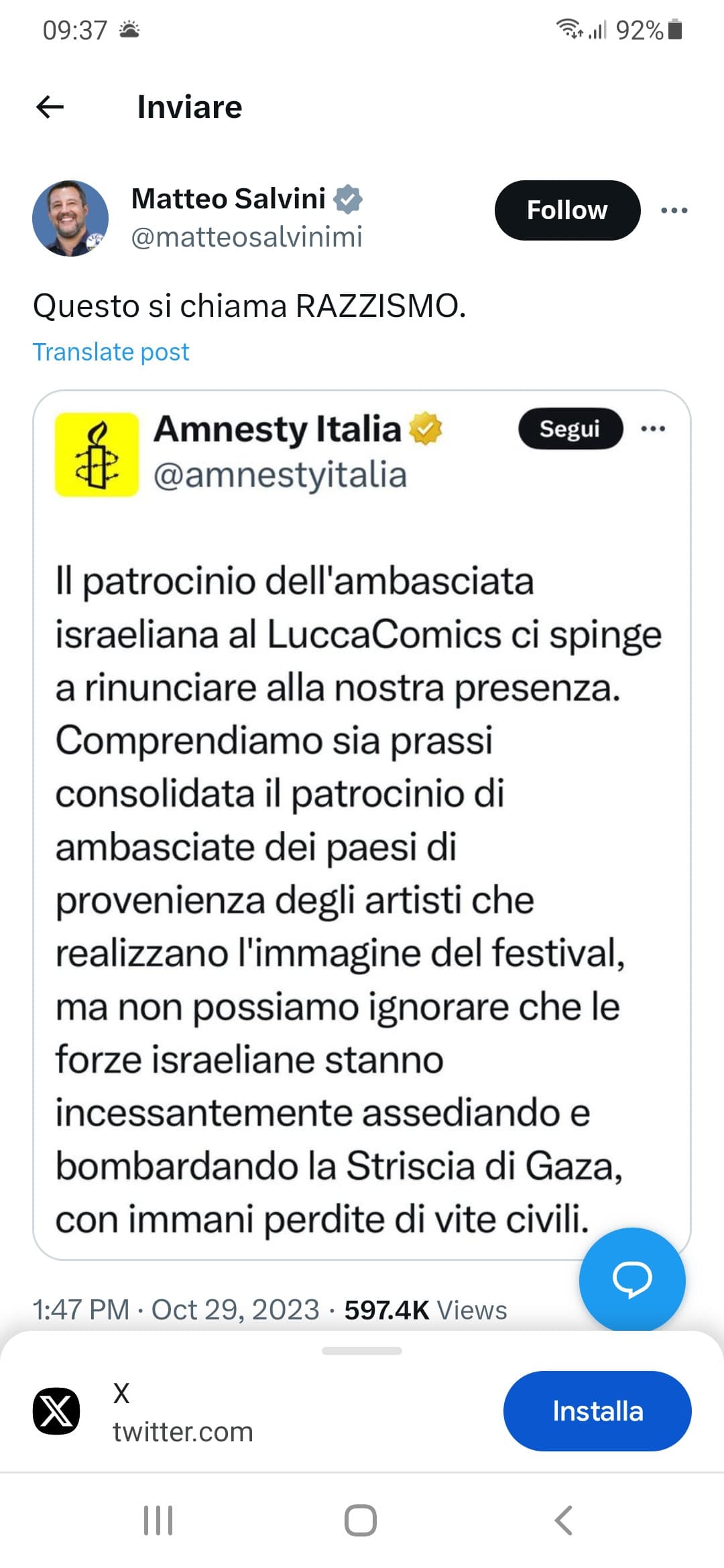 Dopo Orietta Berti che fa la pubblicità della ricotta pensavo di aver visto tutto nella vita, e invece mi imbatto in Salvini che da del razzista a qualcuno 🤦‍♂️