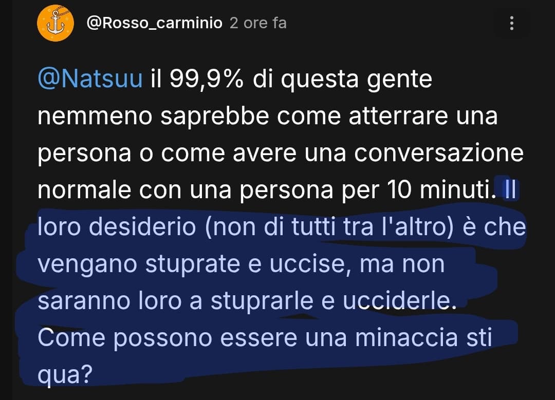 Comunque se faccio screen e posto, significa che mi fate arrivare a un punto in cui argomentare con voi diventa inutile.