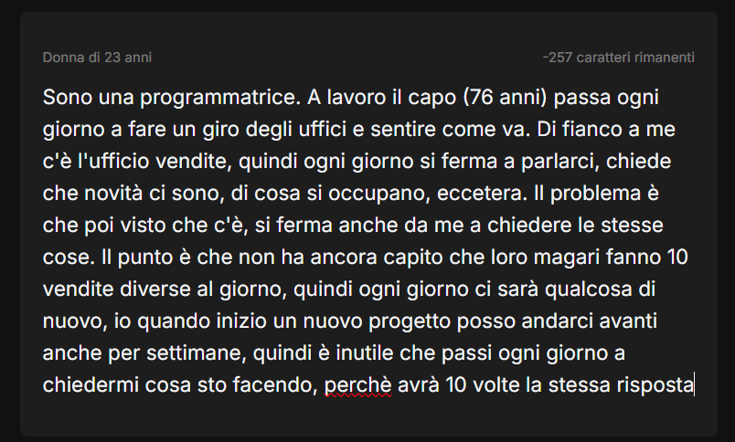 Non avevo abbastanza caratteri per raccontare tutto