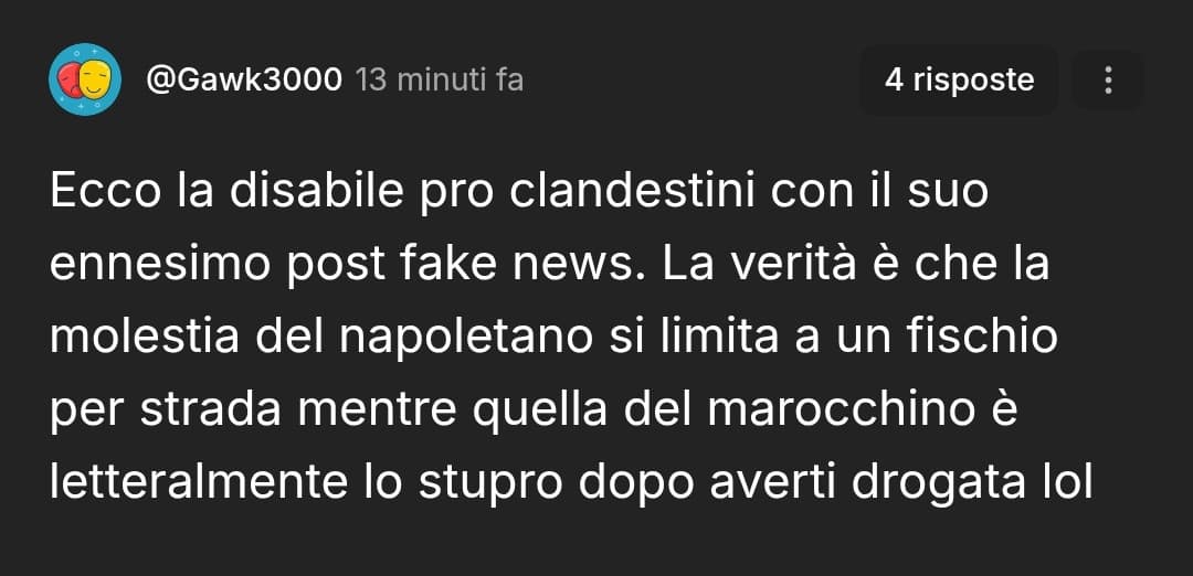 Mi sono permessa di scrivere che la stragrande maggioranza delle molestie le ho ricevute da italiani vecchi e sposati, non da immigrati. No, non è