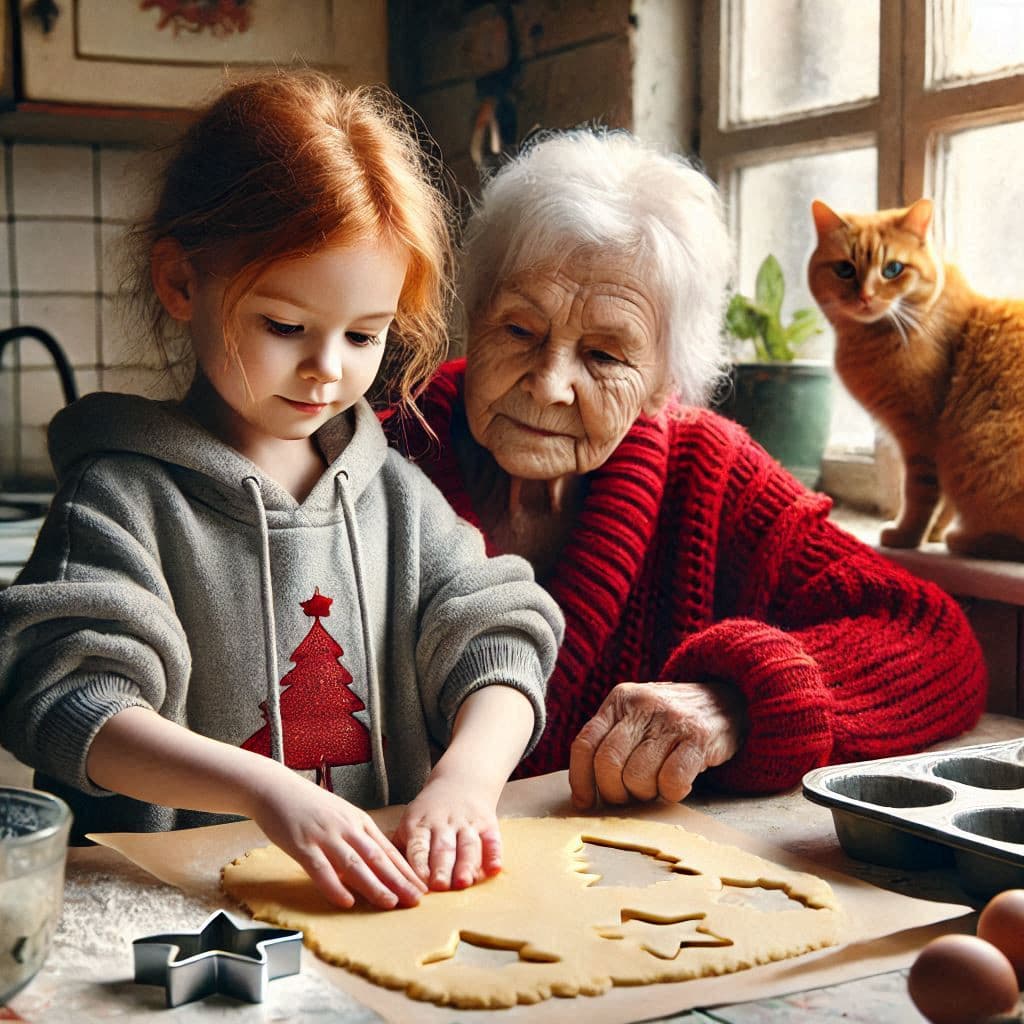 bambina fa biscotti natalizi con la nonna