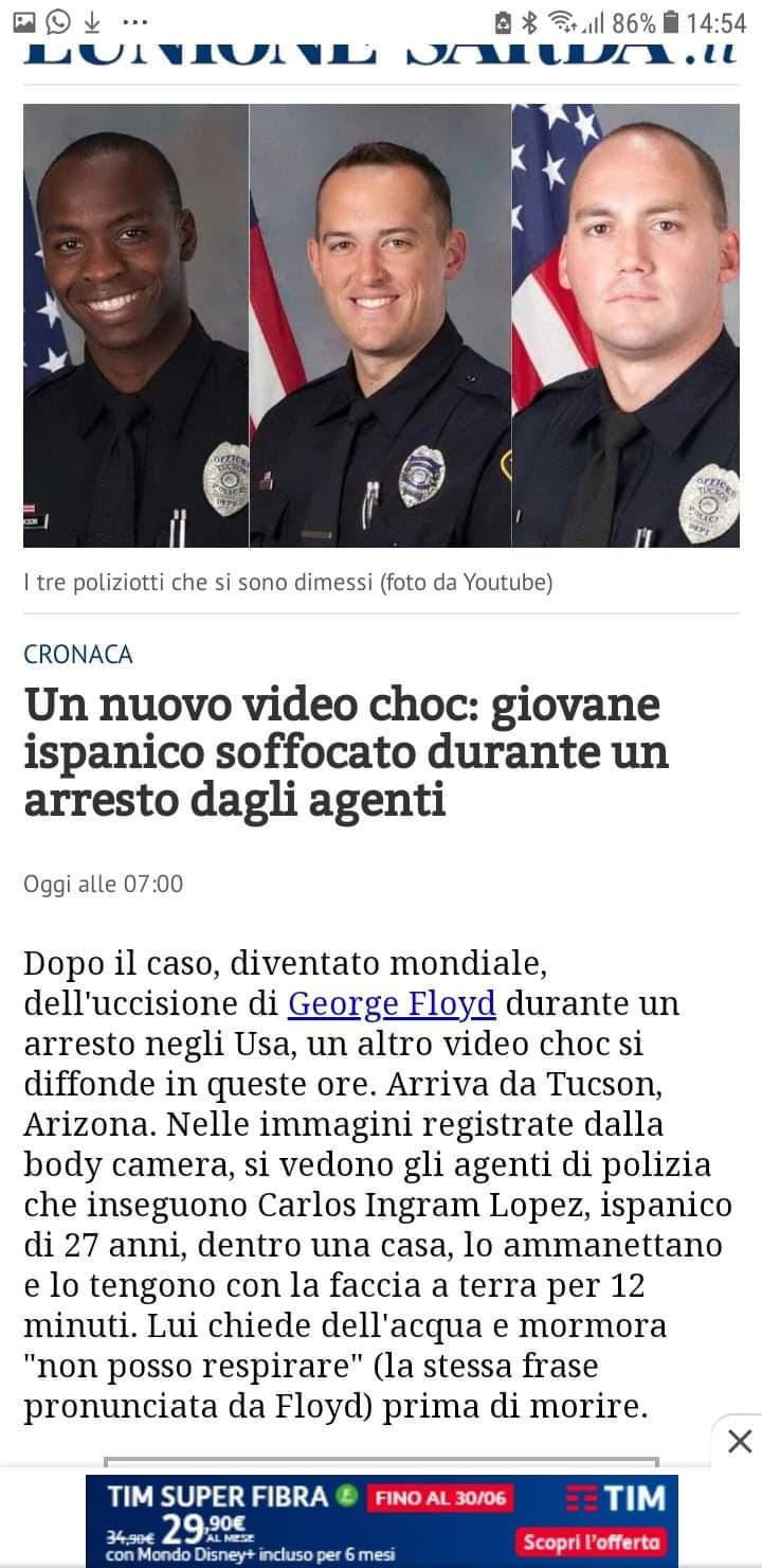 Perché non si parla del giovane ispanico sempre morto per soffocamento? Ma si parla solo del black lives matter? Gli ispanici devono morire?
