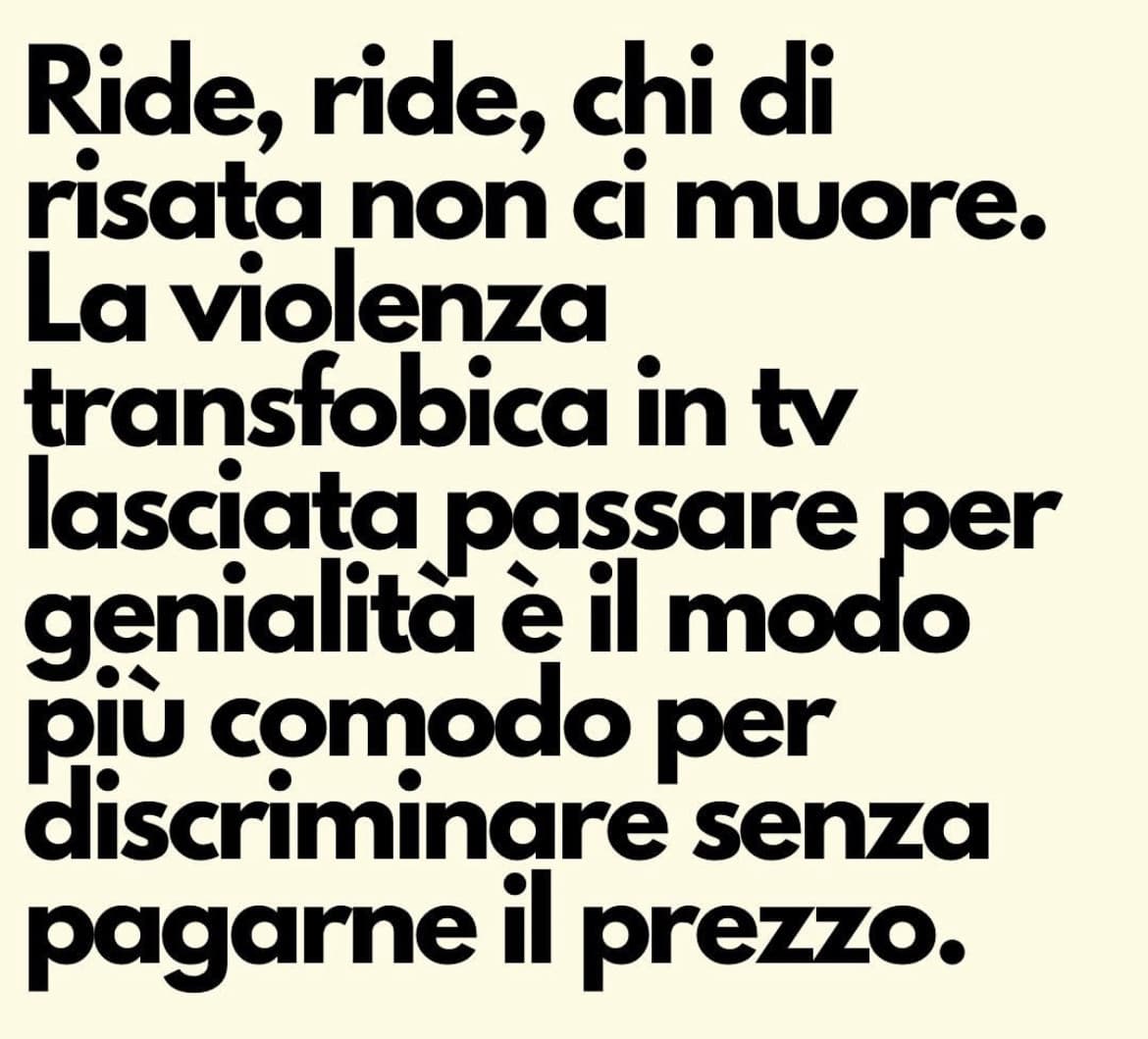 Quanta idiozia e ritardo mentale. Doppiopesismo insopportabile. Il Cristo lgbt sì è la battuta sul trans con il pomo d’adamo no. Perché sono i trans a decidere cosa è offensivo. Ma i cristiani no? All’epoca nessuno aveva considerato il loro dissenso