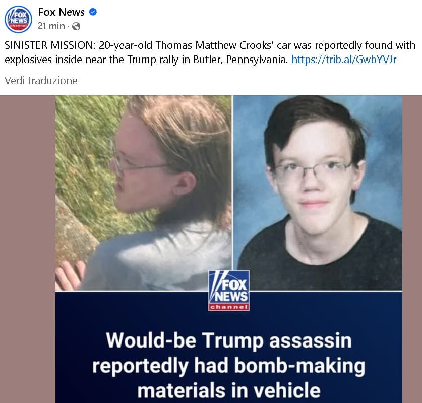 L'attentatore di Trump ha proprio la faccia da insegretino basic
