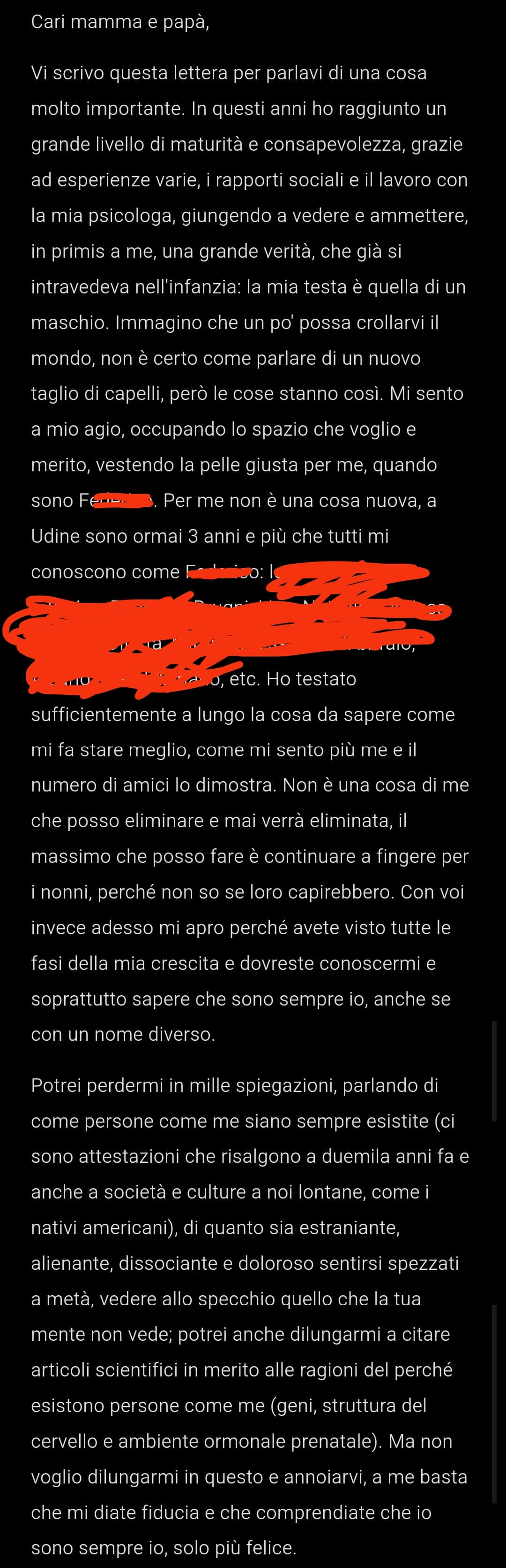 Ehm ci sta per fare coming out coi miei? (Le parti censurate sono il mio nome e nomi di persone che conosco)