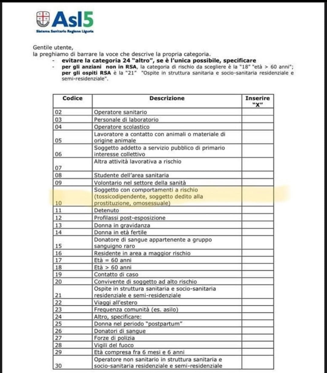 Direttamente dall'ASL della Liguria