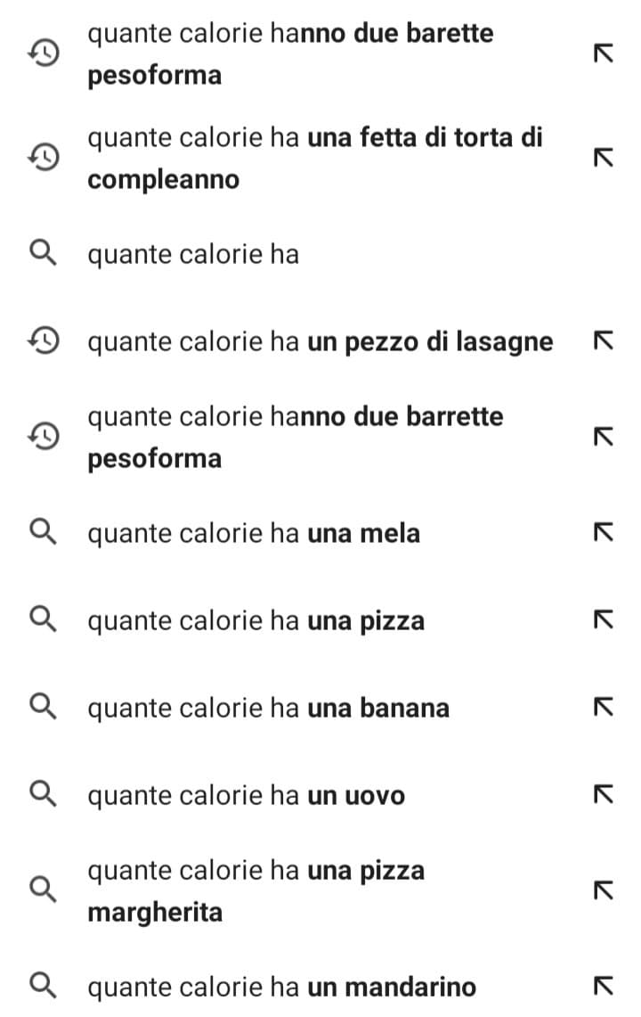 Ti accorgi di avere un problema quando guardi la tua cronologia e vedi le tue ricerche. Mangiate che è bello, il cibo non è vostro nemico è un vostro alleato. Volevo solo perdere qualche kg..... e basta...